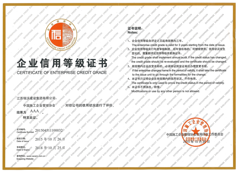 2015年企业AAA证书