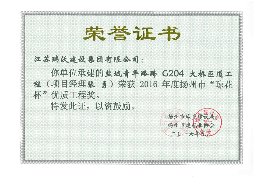 2016盐城青年路跨G204大桥匝道工程（琼花杯）
