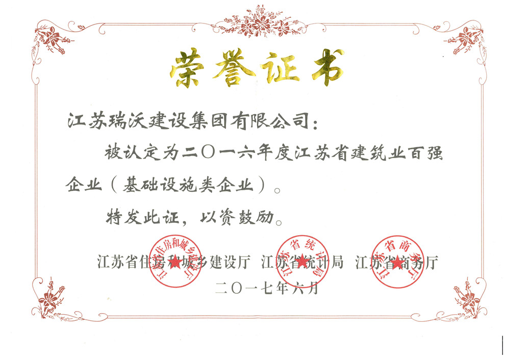 2016江苏省建筑业百强企业