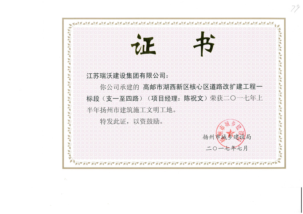 2017湖西新区核心区道路改扩建工程一标段（文明工地）