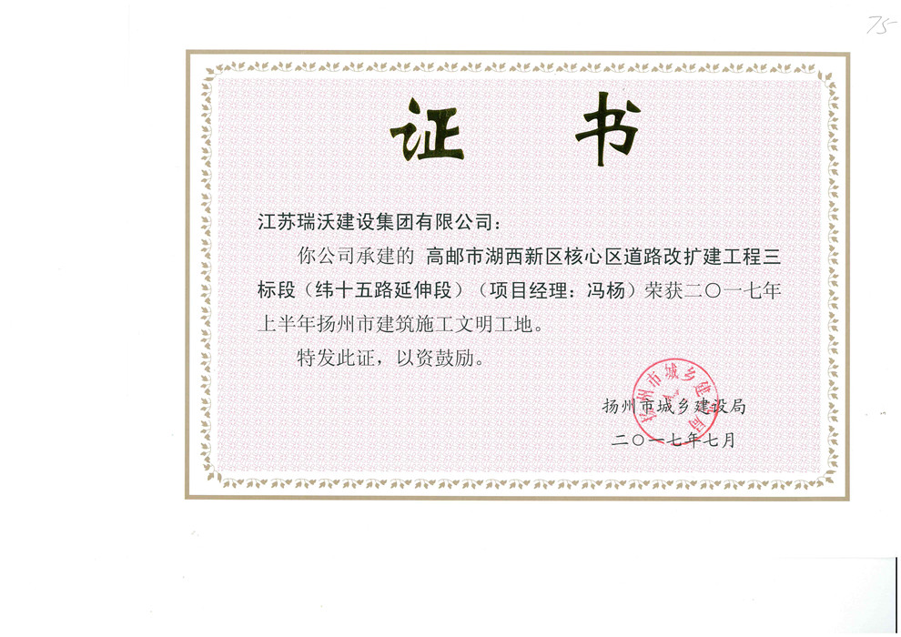 2017湖西新区核心区道路改扩建工程三标段（文明工地）